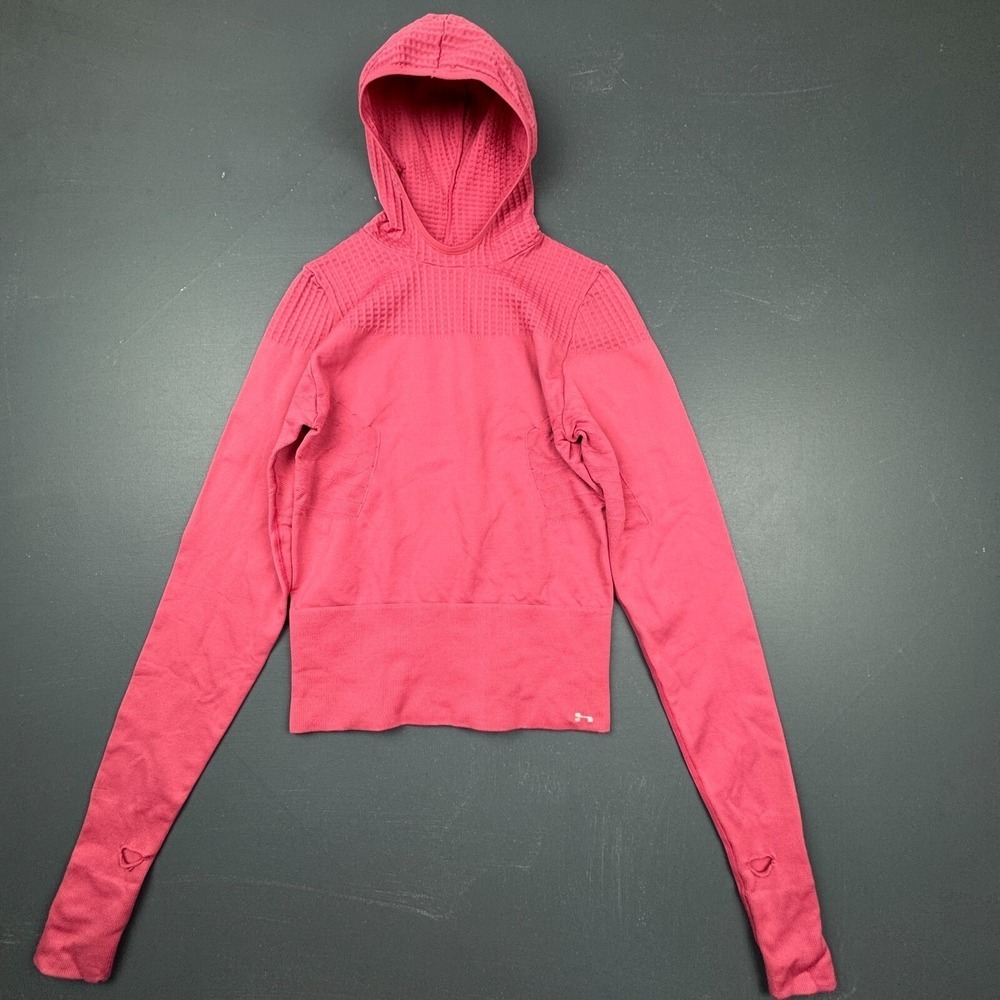 Hind Women's Medium Pink Seamless Long Sleeve Thumbholes Stretch Pullover Hoodie